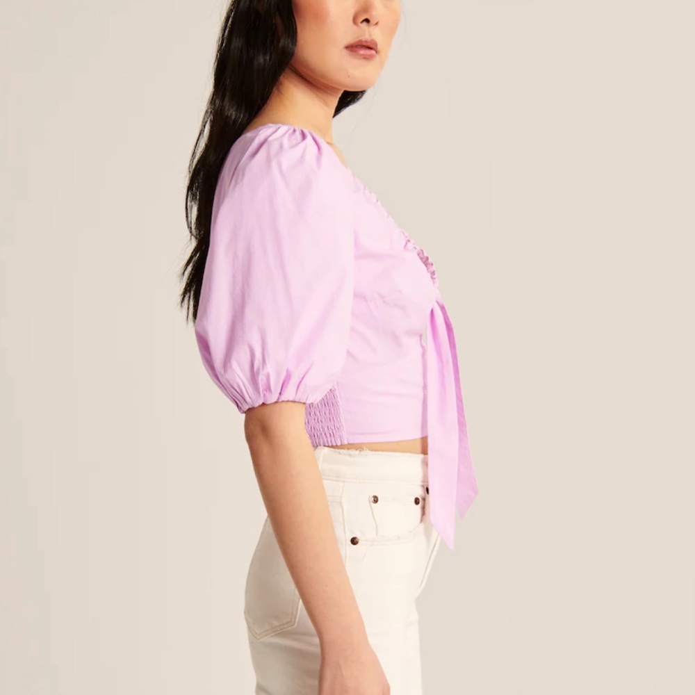 Abercrombie | Tie Front Puff Sleeve Top - Picture 3 of 8